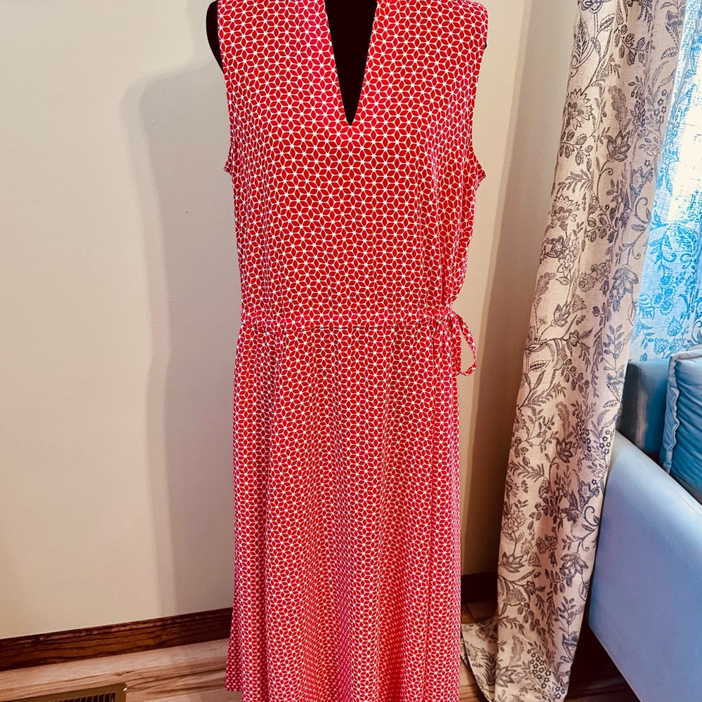 Anne Klein Red Geometric V-Neck Dress
